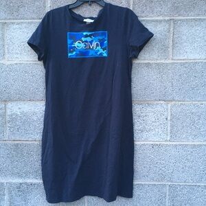 Calvin Klein T-Shirt Dress  Navy Blue W/ Camo Logo Summer Chic Size Large